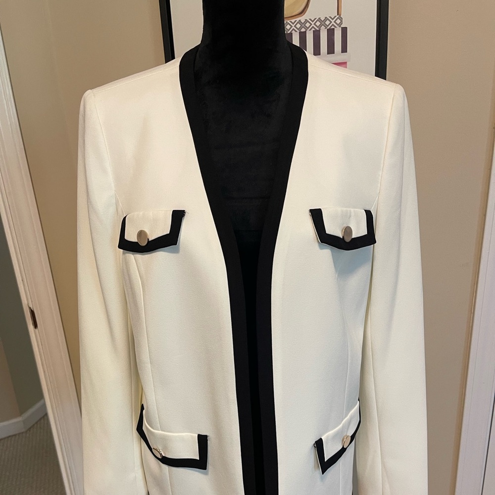 Cream Kasper jacket with black trim